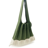Designer Faltbare Leinwand Handtasche Plissee Kordel zug Handgelenk Trage tasche Wolle Gestrickt Farb block Spleiß Faltbare Einkaufstasche