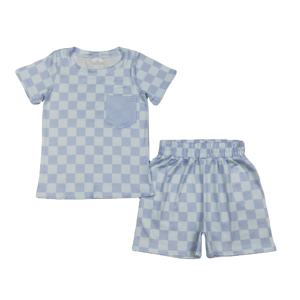 Conjunto de Ropa para Bebé Niño de 2 Piezas, Camiseta y Pantalones Cortos a Cuadros de Algodón y Spandex, Estilo Casual, Primavera-Otoño, Tela Worsted, RTS Boutique - Product Image 1