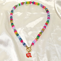 Collier Bohème Coloré Plaqué Or avec Perles pour Femme, Chaîne Ras du Cou Arc-en-ciel d'Été, Pendentif Crabe Style Océan, Accessoires