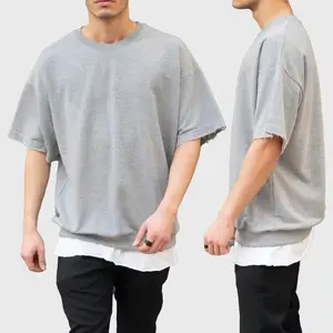 Высококачественная футболка оверсайз с двойным хвостом, Повседневная хлопковая 100% с необработанными краями, махровые мужские Мальчики, Мужские квадратные футболки, оптовая продажа