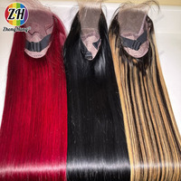 Wig merah rambut manusia renda depan, 100 rambut manusia pra pencabutan Wig Frontal HD renda merah Wig depan renda merah 13X6 rambut manusia