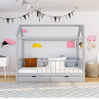 Lit Montessori simple en bois blanc pour enfants européens, lit double pour enfants, lit en bois de pin massif, lit en forme de maison pour tout-petits