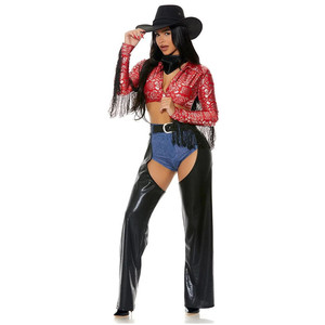 6 unids/set <span class=keywords><strong>disfraz</strong></span> de vaquero de fiesta de Halloween para mujeres adultas gótico <span class=keywords><strong>Sexy</strong></span> West Cowgirl Cosplay uniforme traje de Carnaval - Product Image 5