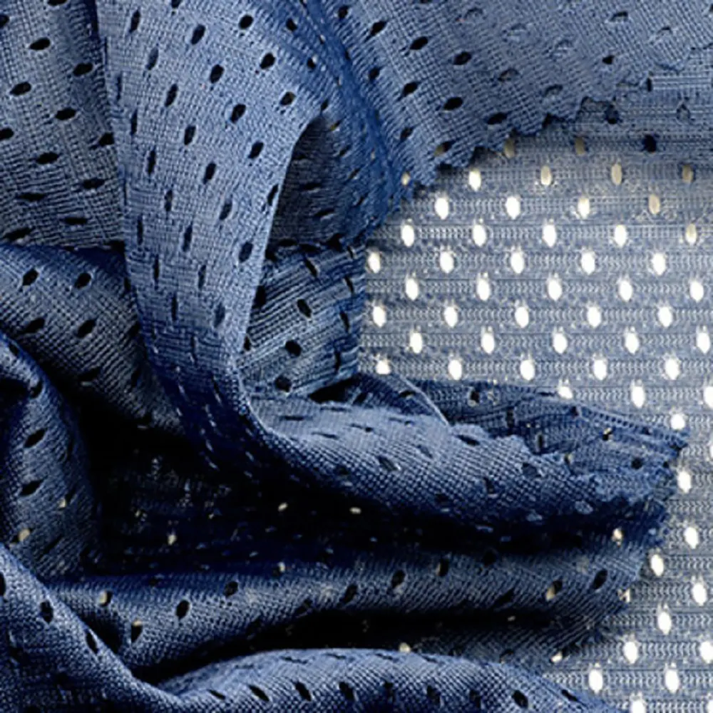 AMOSTRA GRATUITA de tecido de malha azul marinho feito de 100% poliéster ideal para camisas esportivas