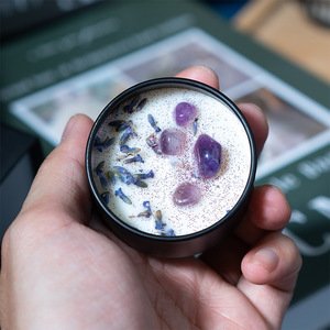 <b>Soy</b> <b>Wax</b> Scented Candle Cylinder Cup Shaped Handmade Lavender Pattern Home Decoration - Product Image 2