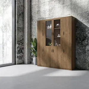 Quercia Blocco Industriale Marrone Wesome Il Vetro Libreria Armadio Classificatore con Porta In Vetro Impiallacciatura di Legno Top In Legno Moderno Pannello