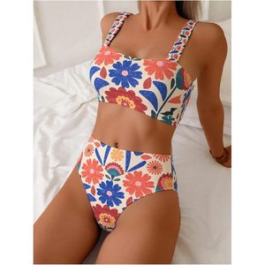 FOXA Women's 2 Piece High Waisted <b>Bikini</b> Set Graphic <b>Bandeau</b> <b>Padded</b> Swimwear Beachwear - Product Image 5