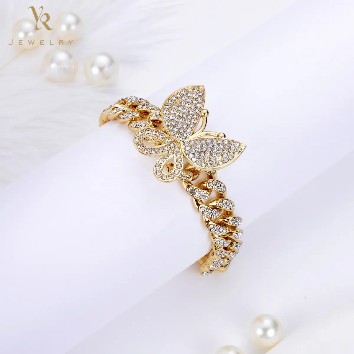 FB0180 Bracelet papillon en Zircon plaqué or 18K, bijoux en diamant pour femmes, vente en gros