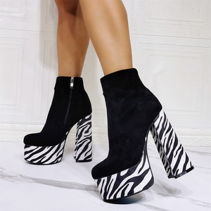 Stylish Zebra Print High <b>Platform</b> Women's Ankle <b>Boots</b> Chunky Heels Shoes Booties Suede Upper Short <b>Boots</b> for Ladies - Product Image 2