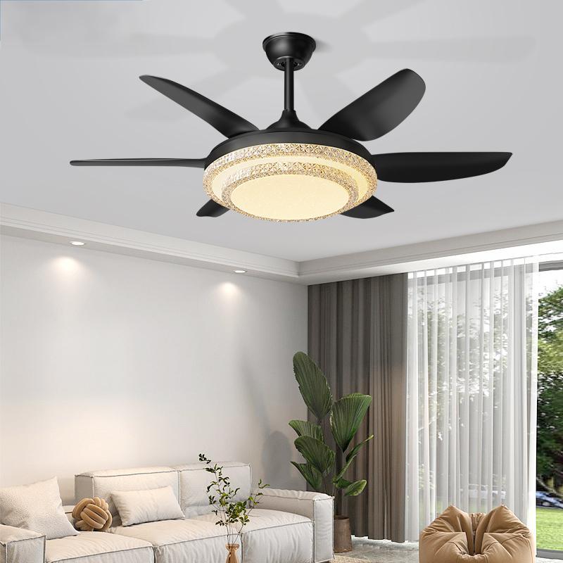 50-Inch Smart Remote Control Modern LED Chandelier 6-Speed 220V Bldc Dimmable ABS Lamp Body Living Room Ceiling Fan Light