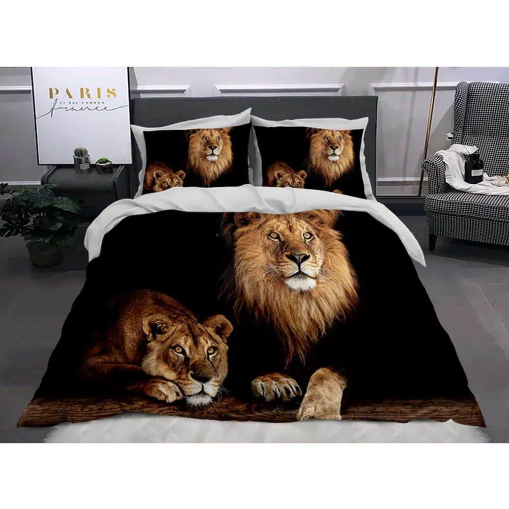 Couettes personnalisées Oeko-Tex avec impression 3D d'un animal et d'un lion Ensemble de literie 100% coton Housses de couette de luxe