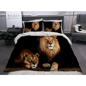 Oeko-tex disesuaikan 3D hewan singa cetak Comforters 100% katun Set tempat tidur selimut mewah penutup