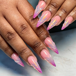 Faux ongles longs en amande à presser, avec décorations 3D perlées et effet Halo, haut de gamme, pour fêtes, rendez-vous, salons et manucure DIY - Product Image 1