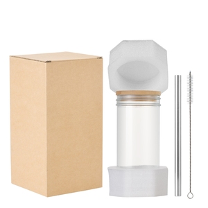 Botella de Vidrio Transparente Reutilizable para Beber, Taza de Café Helado con Pajita, Batido de Boca Ancha, Mason, Boba, Cerveza, Tapa de Bambú, 16oz - Product Image 4