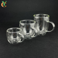 Tasse à thé, vin ou café en verre borosilicate transparent à double paroi, forme œuf, classique, résistante à la chaleur, avec poignée, 80 ml, 250 ml, 350 ml