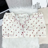 Nouvel ensemble trois pièces de pyjama pour femme en coton nuage style coréen, imprimé fraises, style mignon, été, fabrication ODM, vêtements d'intérieur