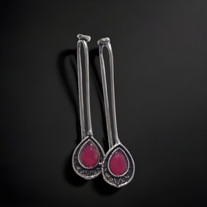 Premium Quality Red Gemstone <b>Earring</b> Trendy Sterling <b>Silver</b> with Gold Plating Handmade in India for <b>Weddings</b> and Parties - Product Image 2