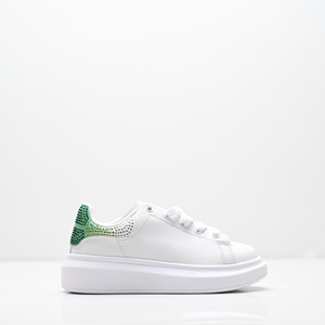 Scarpe da Skateboard per Bambini di Design, Trendy per Ragazzi e Ragazze, Bianche con Strass, Casual, Leggere, con Lacci alla Caviglia - Product Image 1