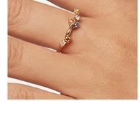 Bague en Zircon Coloré Sept Diamants Brillants Exquis Style Luxe Léger Élégant en Cuivre Électroplaqué, Modèle Espagnol Transfrontalier