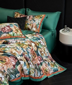Linge de lit en coton imprimé à longues fibres vertes <span class=keywords><strong>draps</strong></span> plats haut de gamme Textile de maison housse de couette Sabanas taies d'oreiller ensemble de literie - Product Image 5
