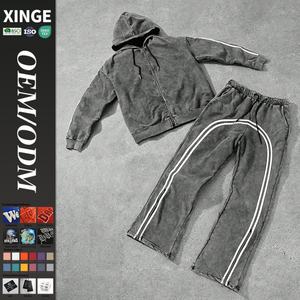 Conjunto de Sudadera con Capucha y Pantalones Jogger Holgados para Hombre, 2 Piezas, con Logotipo Grabado Personalizado, Lavado Ácido, Venta al por Mayor para Proveedores de Calle - Product Image 1