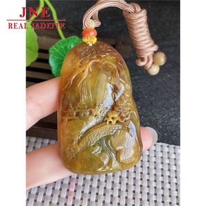 Natural un tipo mono oveja Zodiaco guardián hombres y mujeres Jade colgante amarillo Jadeíta Xianglong Vairocana colgante 72 .. 41G - Product Image 4