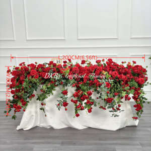 Ensemble de fleurs artificielles en soie rouge DKB pour les décorations de mariage, de fête, de vacances - Chemin de table pour la fête des mères, Noël, chemin de table de mariage - Product Image 2
