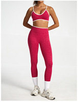 Ensemble de yoga sans couture imprimé léopard pour femme, 2 pièces : soutien-gorge de sport froncé effet push-up et leggings taille haute à dos ouvert, pour la gym