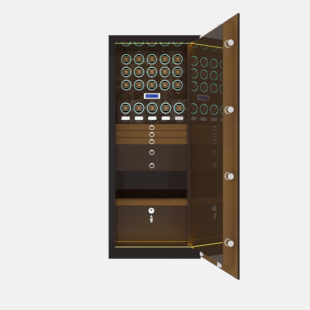 Luxury Leather Watch Winder Fingerprint Safe Box 20 Slot Quiet Motor Watch Storage Display Case Steel Inner for Watches