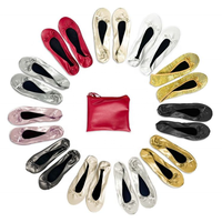 Chaussons plats jetables ballerines rose doré pour mariage, avec pochette zippée, pour après la fête