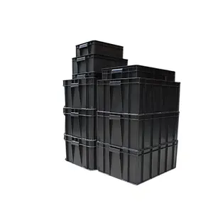 Siyah ESD konteyner PP katlanır oluklu toz bileşen kutusu antistatik depolama plastik taşıma aracı kapaklı kutular