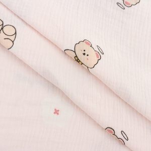 100% hữu cơ combed cotton in ấn Vải đôi nhăn Muslin cho quần áo trẻ em bong bóng dệt mục tiêu cho trẻ em trai và trẻ em gái - Product Image 2