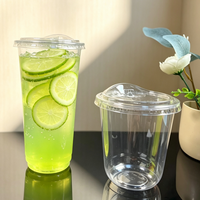Gobelets en plastique PET transparents jetables personnalisés de 360 ml (12 oz) en forme de U pour jus de fruits avec couvercle et paille – Prix usine
