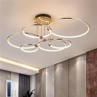 Lampu Plafon LED Modern Desain Kreatif Cincin Logam untuk Ruang Tamu, Lampu Gantung Kamar Tidur & Ruang Makan yang Dapat Diredupkan.