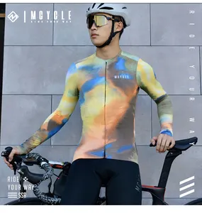 Mcycle Jersey bersepeda lengan panjang pria, baju sepeda gunung ringan bersaku kustom