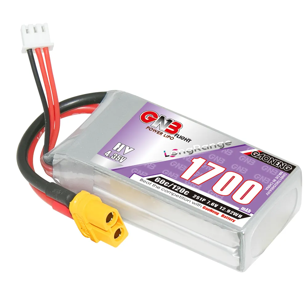 GAONENG-Batería de LiPo GNB de 1700MAH, 7,6 V, HV, 2S, 60C, 120C, HV, XT60, paquete suave de largo alcance, Dron FPV de estilo libre, LiHV, alto voltaje