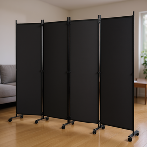 ฉากกั้นห้องพับได้ 4 บาน ผ้าสีดำ ดีไซน์มินิมอล พร้อมล้อเลื่อน เคลื่อนย้ายสะดวก - Product Image 2