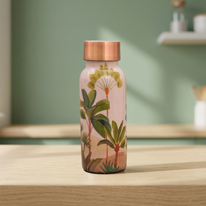 Bouteille d'eau en cuivre avec motif de fleurs tropicales, vaisselle de voyage portable - Product Image 5