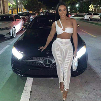 Ensemble deux pièces blanc extensible sans manches pour femme, style bandage, robe moulante sexy pour club et soirée