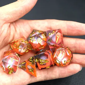 Hot Selling New Design 7pcs Liquid Core Resin DND Dice Polyhedral Resin Sharp Edge Dice Set For Table Game