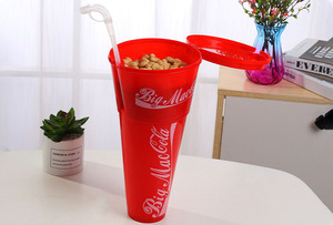 Biểu tượng tùy chỉnh chất lượng nhựa cup Top cấp thực phẩm hot Movie hiển thị uống bỏng ngô & Snack khay chất lượng PP trà ly & saucers - Product Image 2