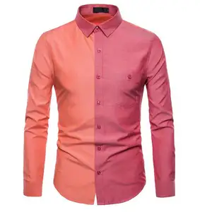 long sleeve solid stitching two colors dress men shirt