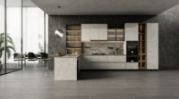 Poignées de cuisine motorisées avec robinet pour appartement, design modulaire moderne, plan de travail en quartz artificiel