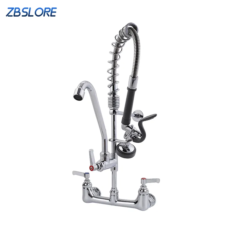 Kitchen Faucet Hot Selling Hot And Cold Commercial Style Pre Rinse Wall Mounted Pull Out Kitchen Faucet Of Solid Brass High Arch