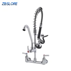 Kitchen Faucet Hot Selling Hot And Cold Commercial Style Pre Rinse Wall Mounted Pull Out Kitchen Faucet Of Solid Brass High Arch