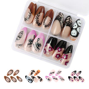 Venta al por mayor de Halloween de prensa en las uñas 4 diseños/caja de uñas postizas con diseños sangrientos Web aterrador gótico acrílico <span class=keywords><strong>Terror</strong></span> Nails 96PCs - Product Image 3