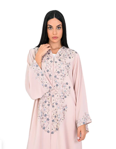 LE DUO OEM Abaya Dubaï Robe longue modeste à manches longues brodée de fleurs roses - Product Image 1