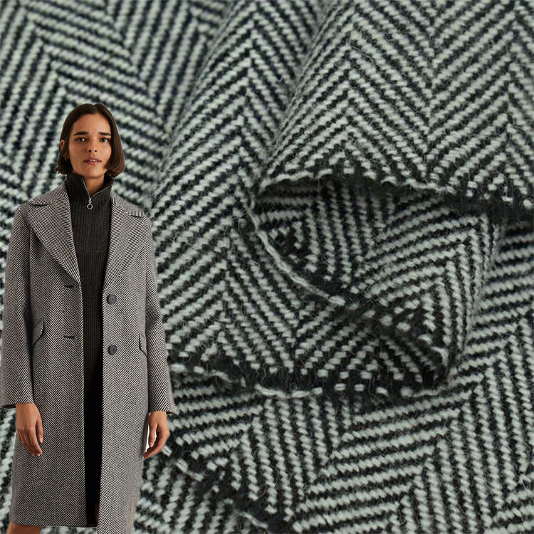 Заводская поставка, шерстяное мягкое удобное кашемировое пальто в елочку с английской шерстью, твидовая ткань, полиэстер для пальто