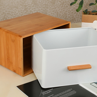 Boîte de conteneur de couleur blanche en fer blanc de conception tendance avec cadre en bambou pour accessoires de cuisine de qualité supérieure