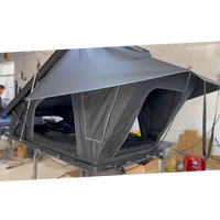 Tente de toit de voiture de camping automatique à double couche quatre saisons avec tissu en toile, éclairage LED, échelle - Accessoire de toit imperméable